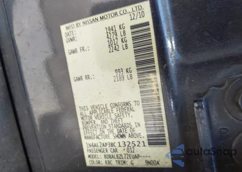 2011 Nissan Altima 2.5 S z USA, uszkodzony, nr VIN 1N4AL2AP3BC132521